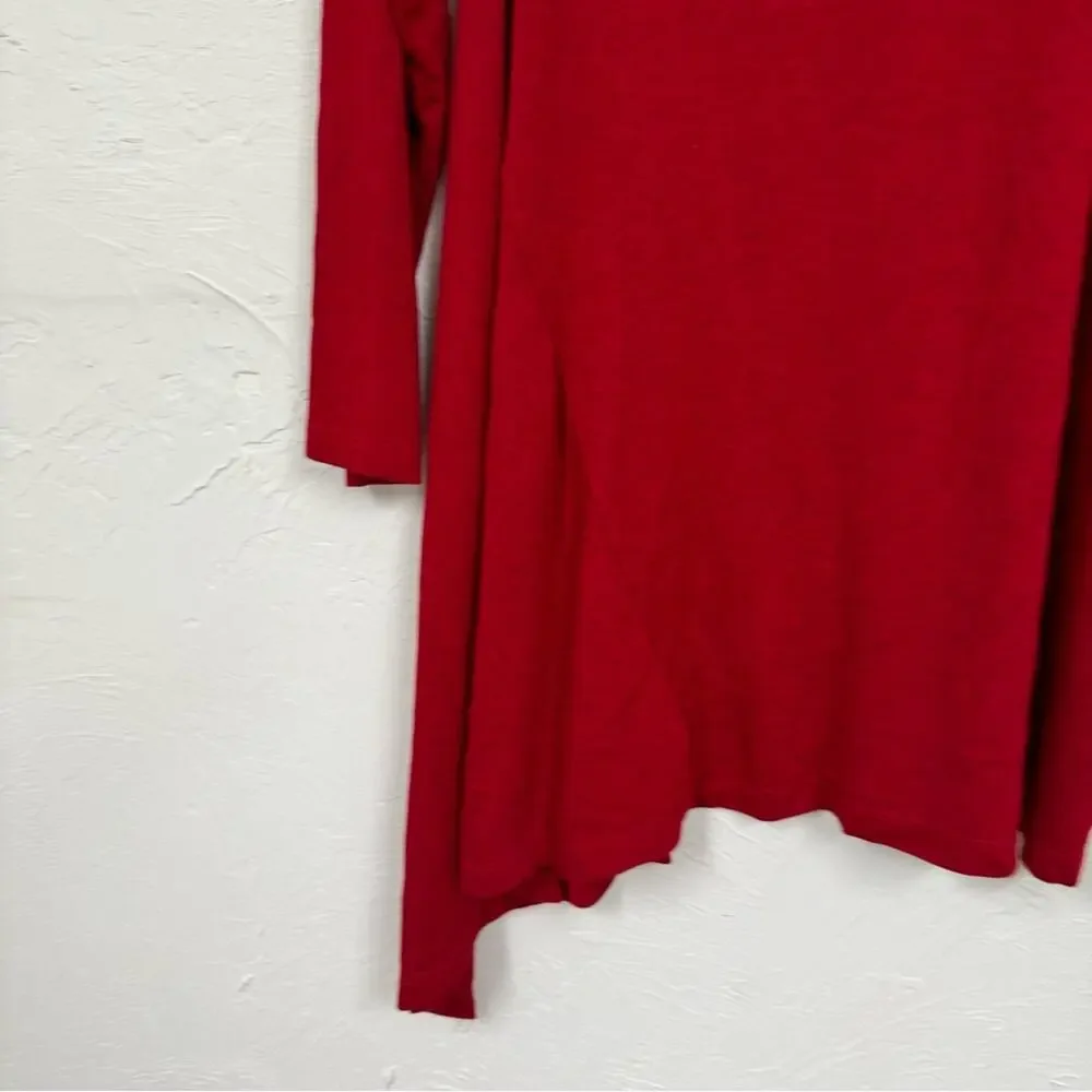 Bryn Walker Red Asymmetrical Hem Lagenlook Blouse Womens L Casual Long Sleeve